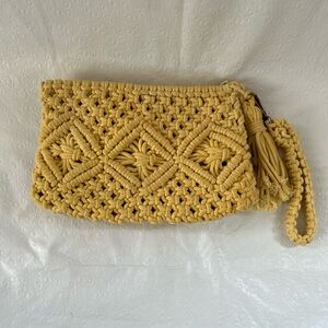 London Kaye Macramé BOHO Clutch Wristlet Sunny Yellow Handmade Detachable Strap
